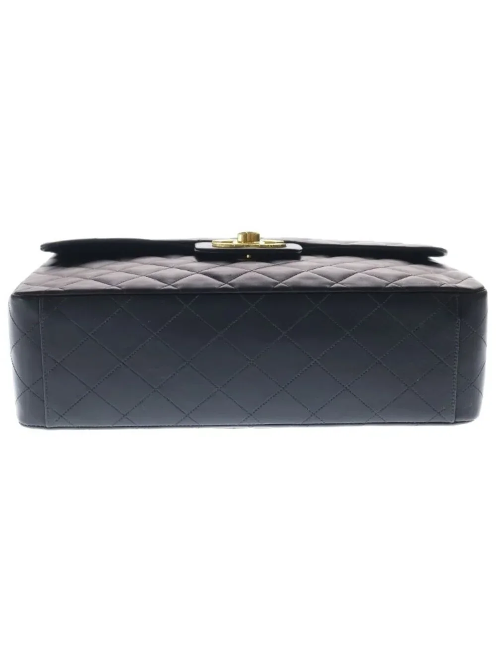 Chanel Deca Quilted 34 Lambskin Leather S Flap Chain Shoulder Bag Gold Black
